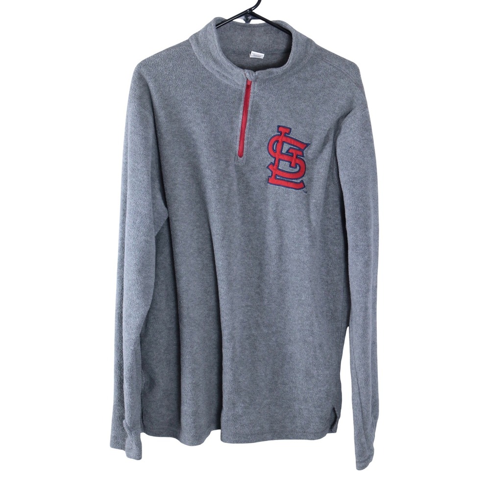 St Louis Cardinals‎ Fleece Quarter Zip Pullover Men XL Gray Red Embroidered Logo
